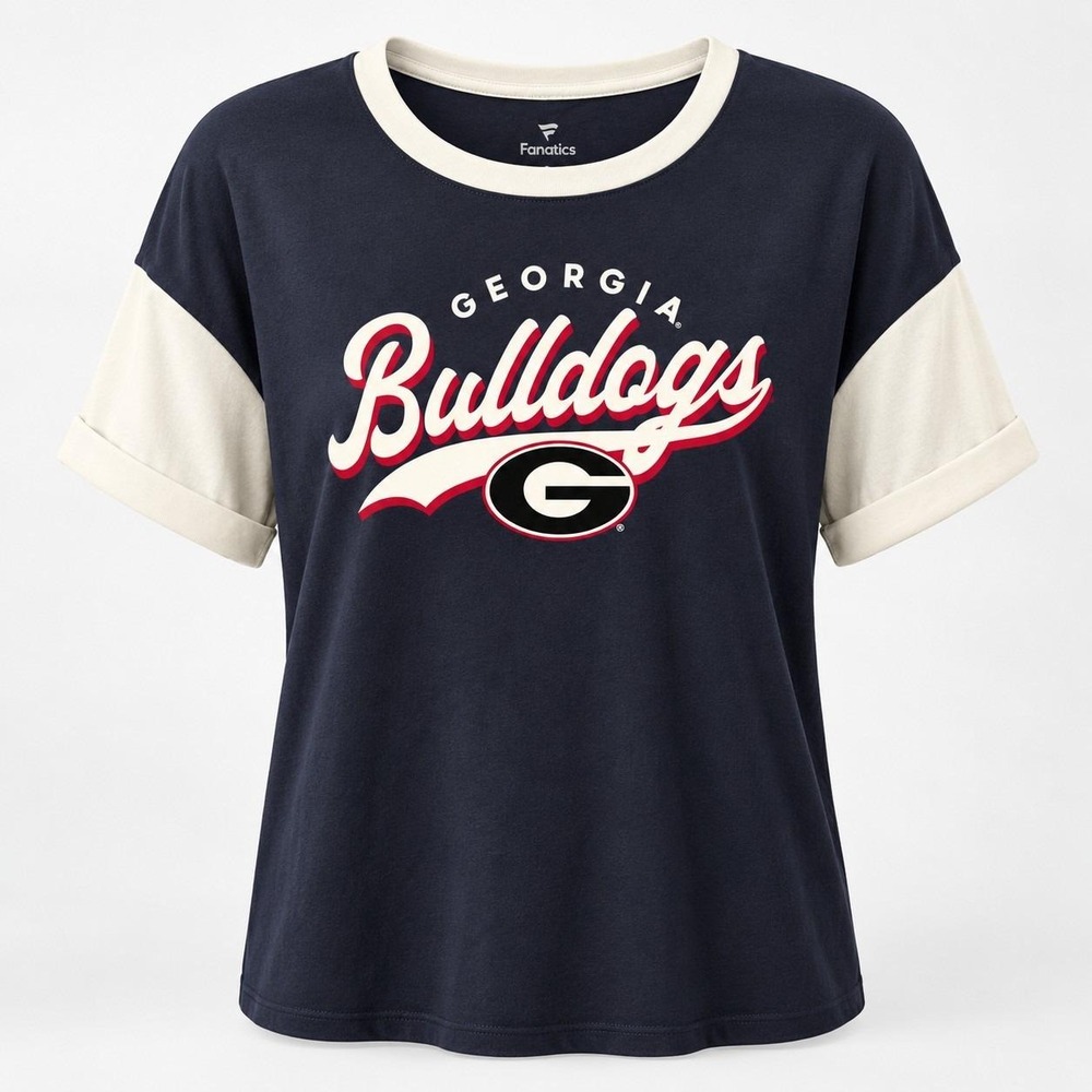 Fanatics Georgia Bulldogs Women's Large Shirt Gray Cream Colorblock UGA Tee NWT